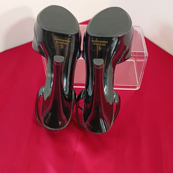 Ellie Shiny Black Strappy Heels - Picture 10 of 11